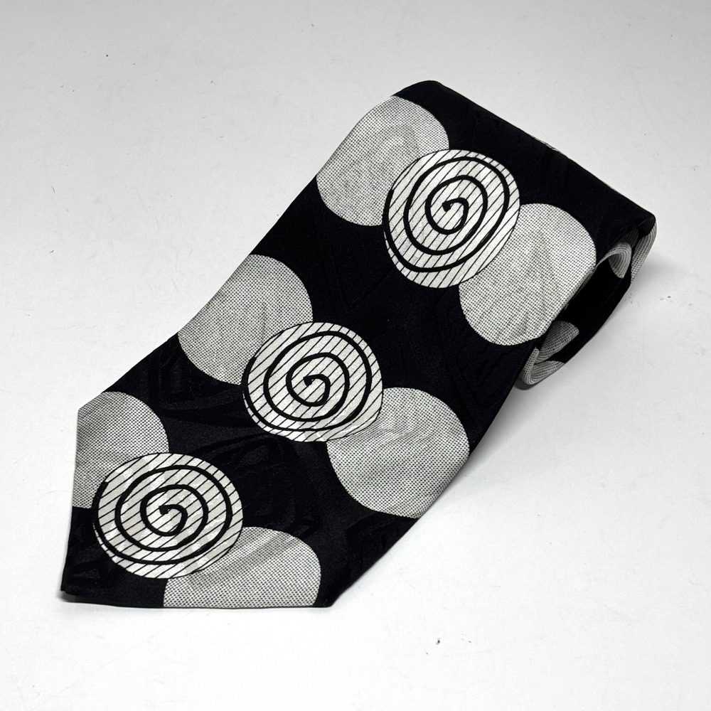 Bachrach Necktie Mens OS Black White Screenplay Martin Wong Geometric